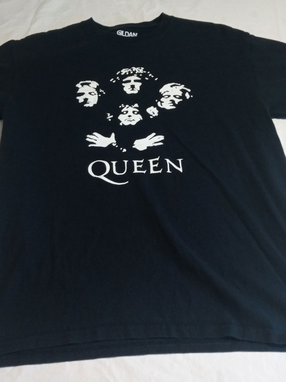 Gildan Black T-Shirt with White Queen Band Graphic